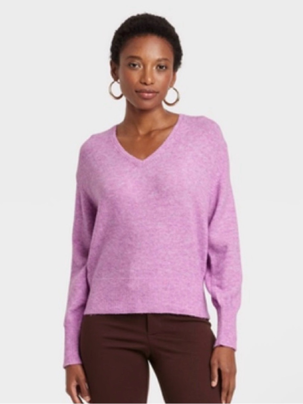 A New Day Women’s Soft V-Neck Pullover Sweater Purple Size S